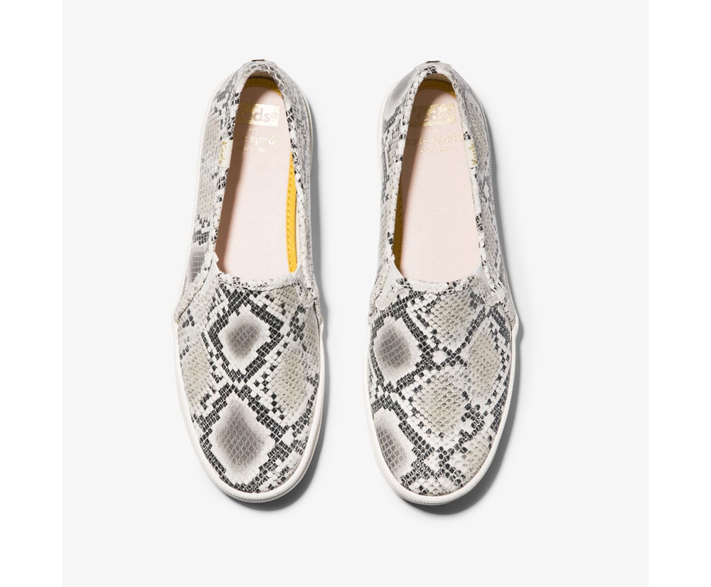 Keds Womens Slip Ons White/Black - Kate Spade new york Double Decker Snake Leather - 953NOSGAT